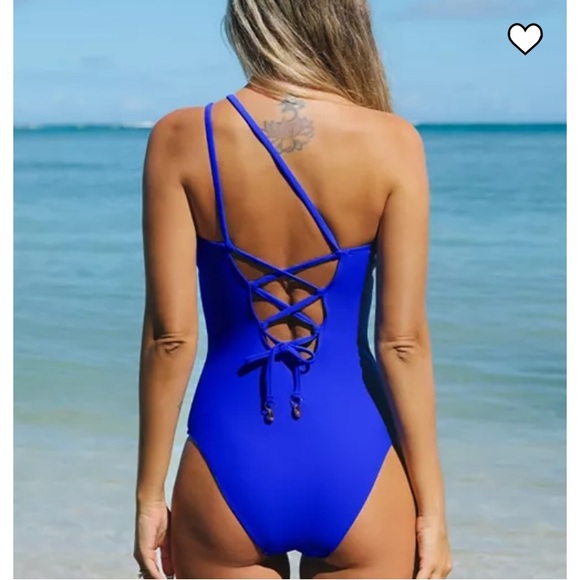 Cupshe One Shoulder Neckline, Lace Up Back Design, Tummy Control One Piece Swim - Picture 2 of 15